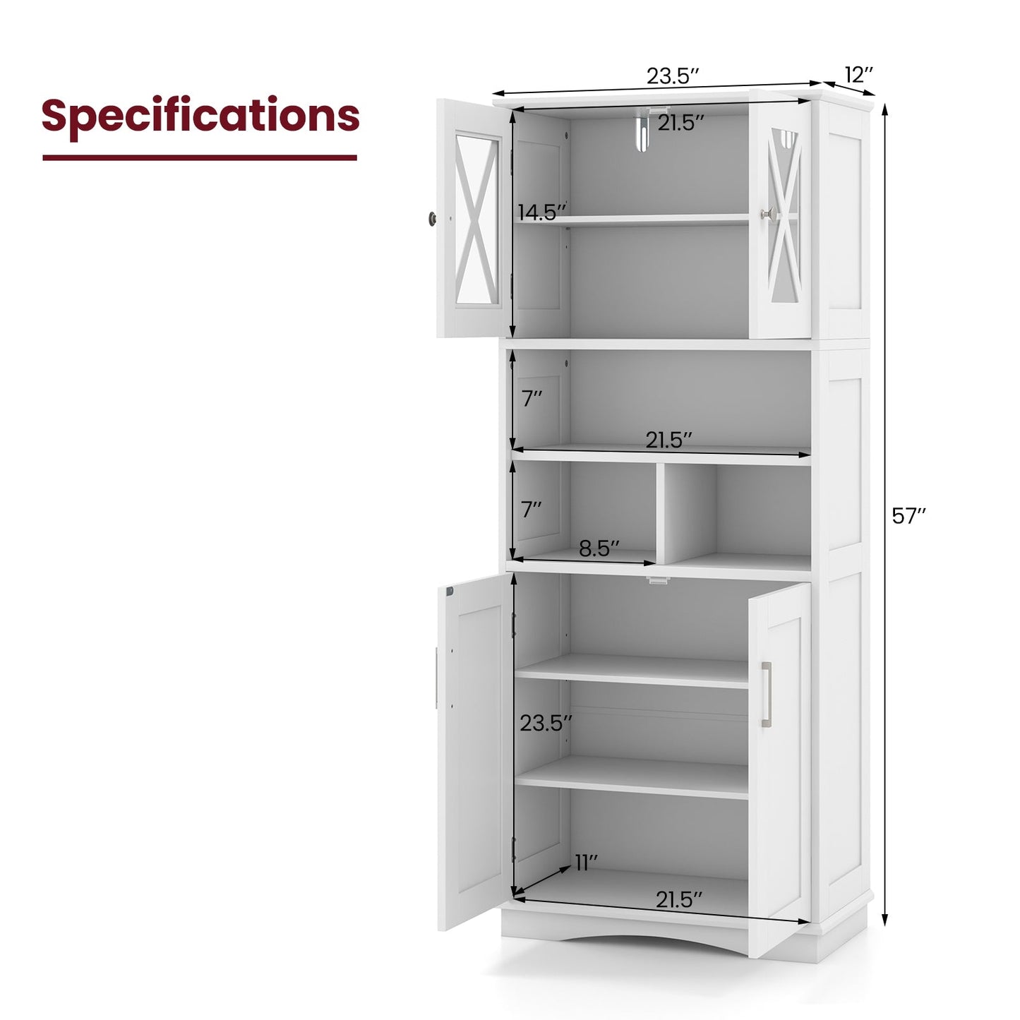 Tall Bathroom Cabinet with Acrylic Doors and Adjustable Shelves-White