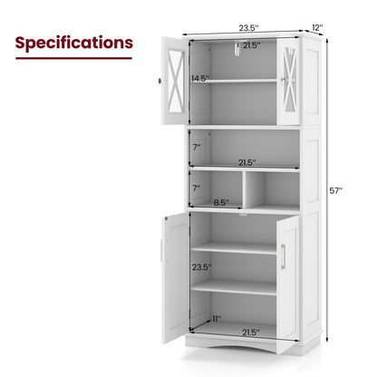 Tall Bathroom Cabinet with Acrylic Doors and Adjustable Shelves-White