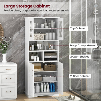 Tall Bathroom Cabinet with Acrylic Doors and Adjustable Shelves-White