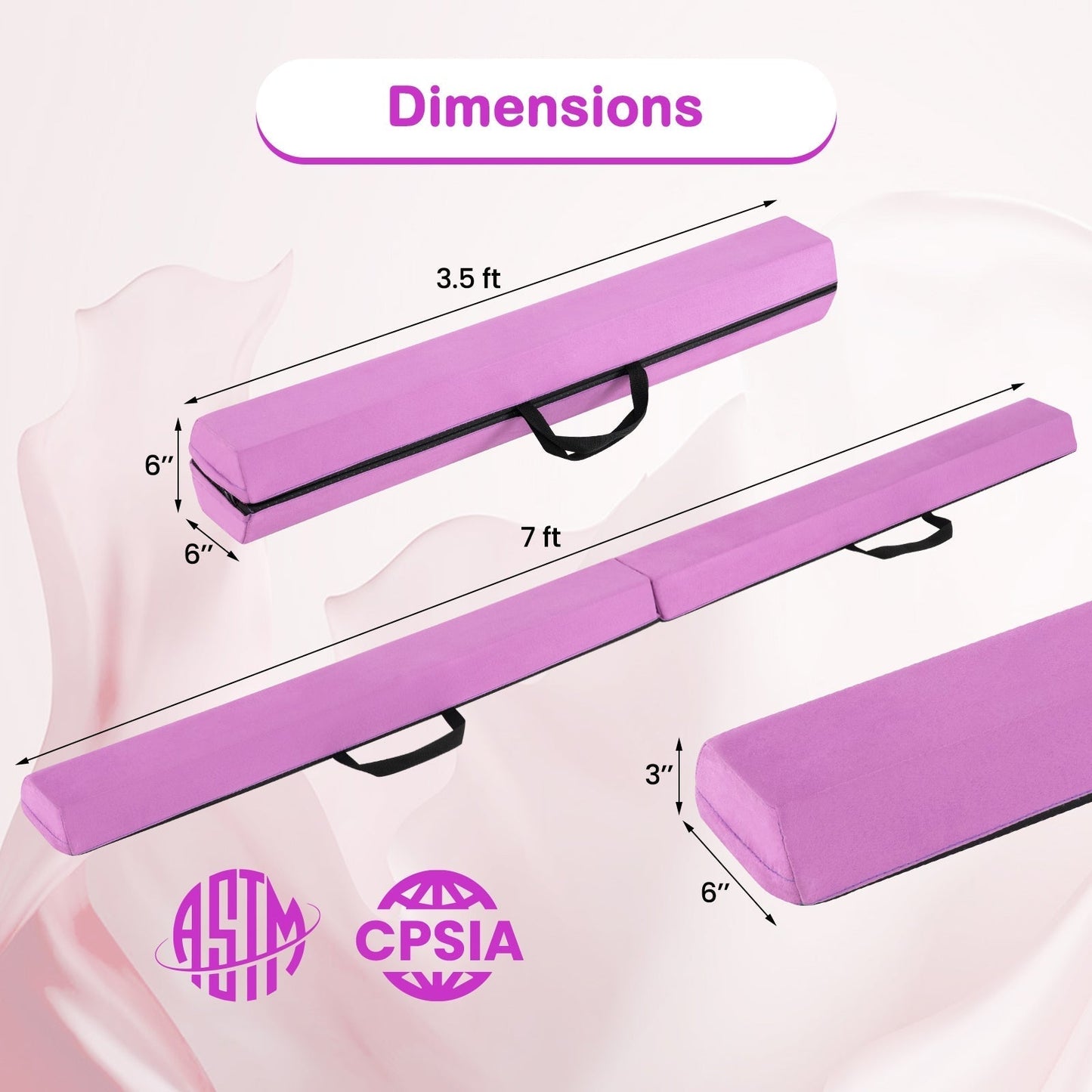 210 CM Folding Balance Beam with Removable Suede Cover and Non-slip Bottom for Kids-Purple