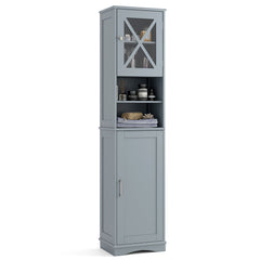 Narrow Tall Bathroom Freestanding Storage Cabinet with 5 Adjustable Shelves-Grey