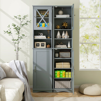 Narrow Tall Bathroom Freestanding Storage Cabinet with 5 Adjustable Shelves-Grey