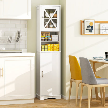 Narrow Tall Bathroom Freestanding Storage Cabinet with 5 Adjustable Shelves-White