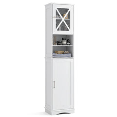 Narrow Tall Bathroom Freestanding Storage Cabinet with 5 Adjustable Shelves-White