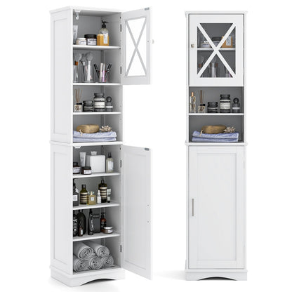 Narrow Tall Bathroom Freestanding Storage Cabinet with 5 Adjustable Shelves-White