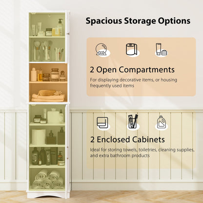 Narrow Tall Bathroom Freestanding Storage Cabinet with 5 Adjustable Shelves-White