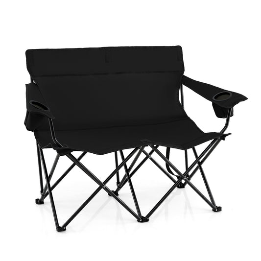 Double Camping Chair with Cup Holders and Carrying Bag-Black