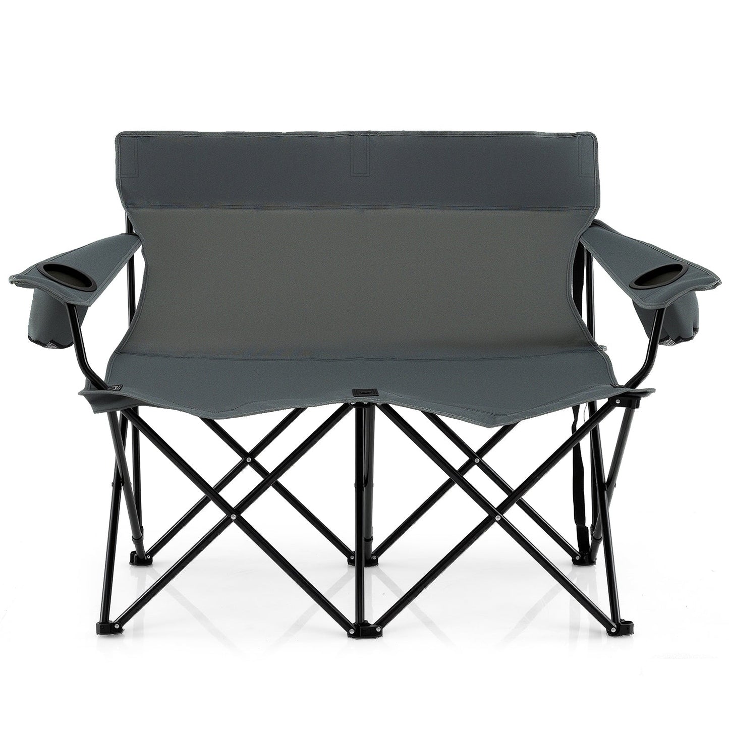 Double Camping Chair with Cup Holders and Carrying Bag-Grey