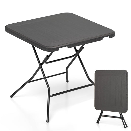 2.6FT Foldable Dining Table with Wood Grain HDPE Tabletop and Non-slip Foot Pads-Black