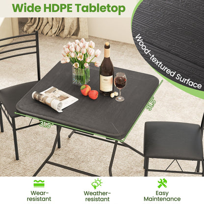 2.6FT Foldable Dining Table with Wood Grain HDPE Tabletop and Non-slip Foot Pads-Black