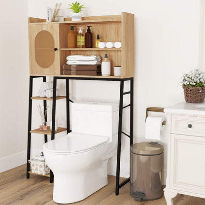 Over The Toilet Storage Cabinet with PE Rattan Door and Adjustable Shelf-Natural