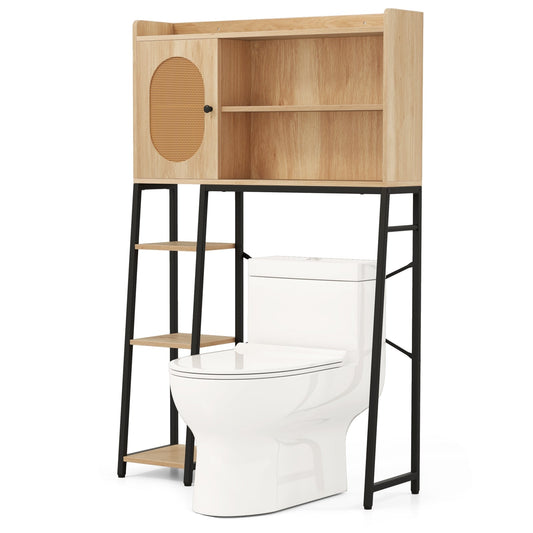 Over The Toilet Storage Cabinet with PE Rattan Door and Adjustable Shelf-Natural