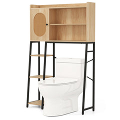 Over The Toilet Storage Cabinet with PE Rattan Door and Adjustable Shelf-Natural