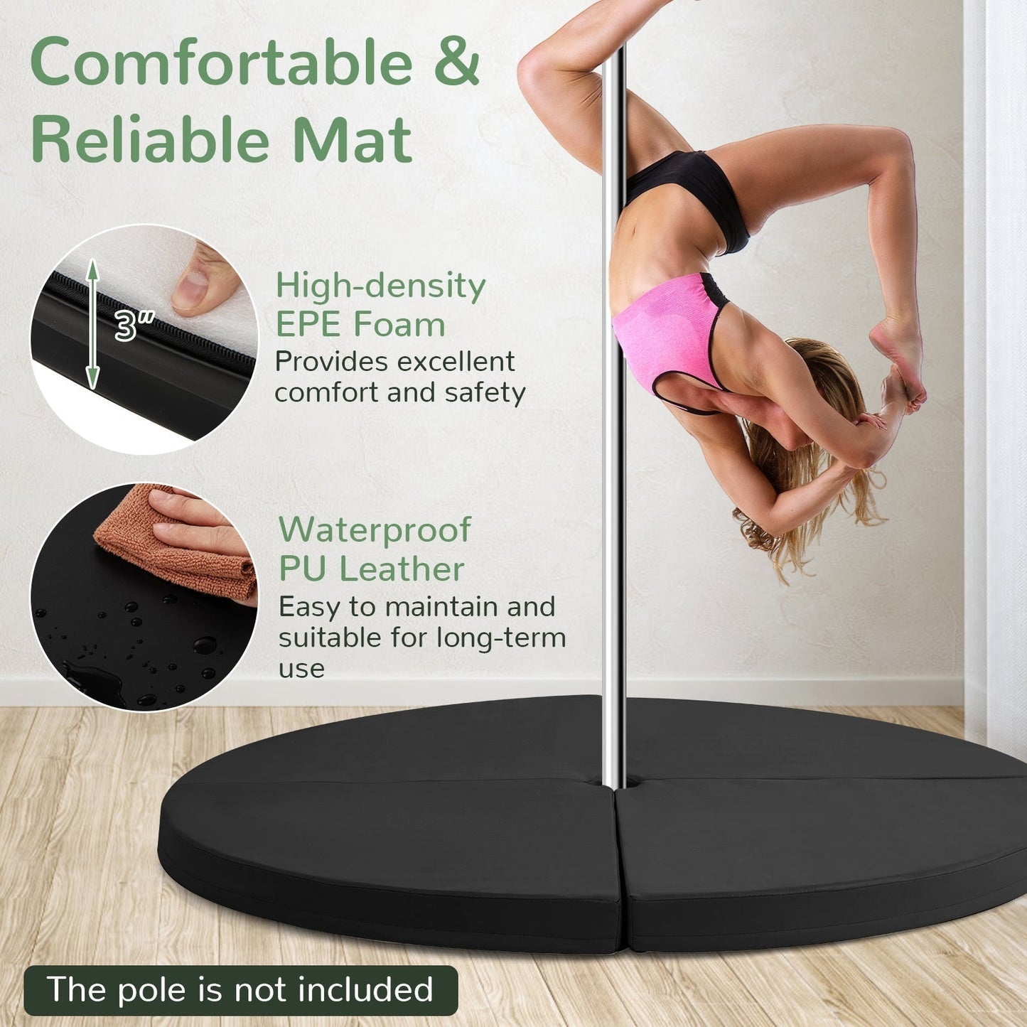 Pole Dance Crash Mat Round Portable Yoga Mat with EPE Foam-Black