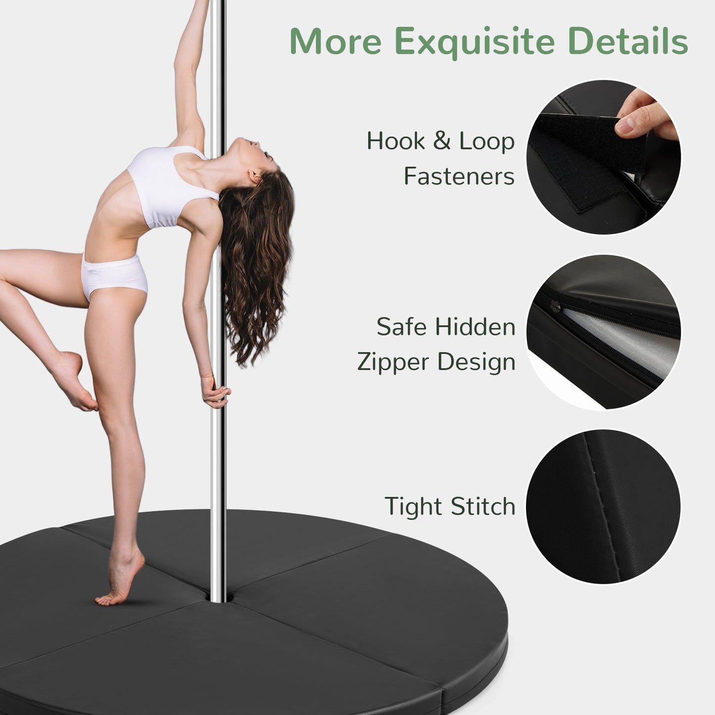 Pole Dance Crash Mat Round Portable Yoga Mat with EPE Foam-Black