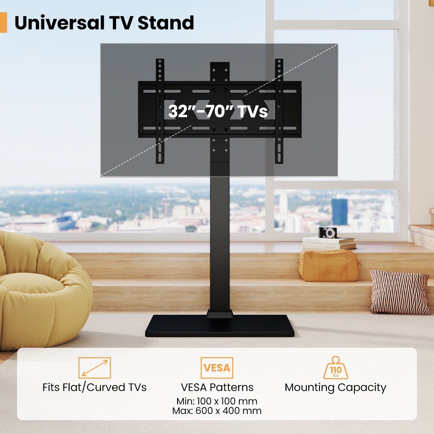 Height Adjustable Floor TV Stand with AV Shelf for 32-70 Inch TVs