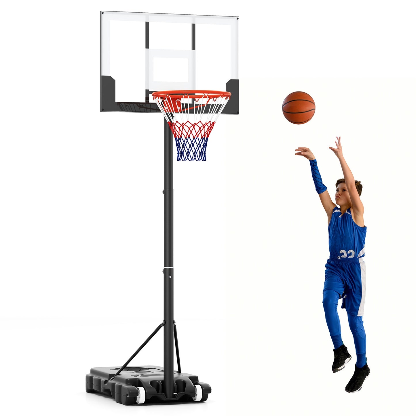 Portable Kids Basketball Hoop Outdoor 3.3-7 Feet with Shatterproof PC Backboard and Wheels-White