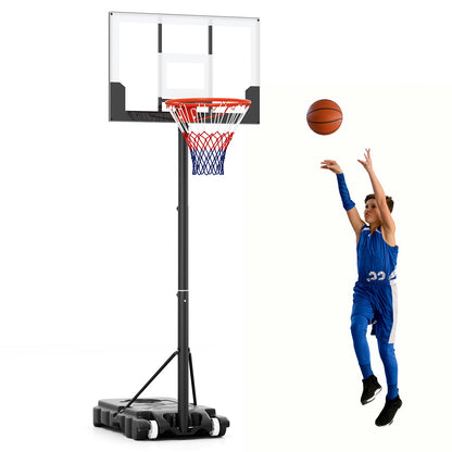 Portable Kids Basketball Hoop Outdoor 3.3-7 Feet with Shatterproof PC Backboard and Wheels-White