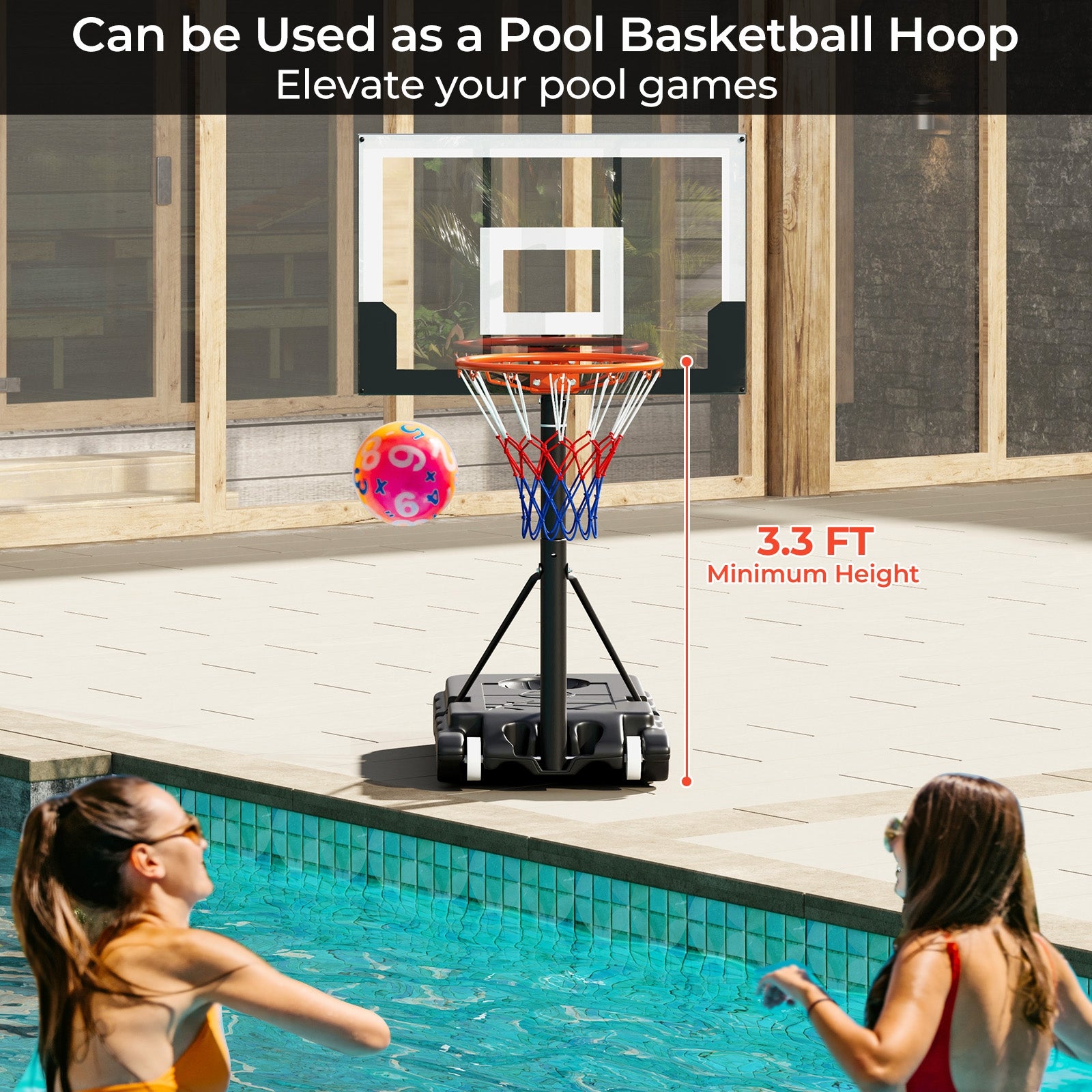 Portable Kids Basketball Hoop Outdoor 3.3-7 Feet with Shatterproof PC Backboard and Wheels-White