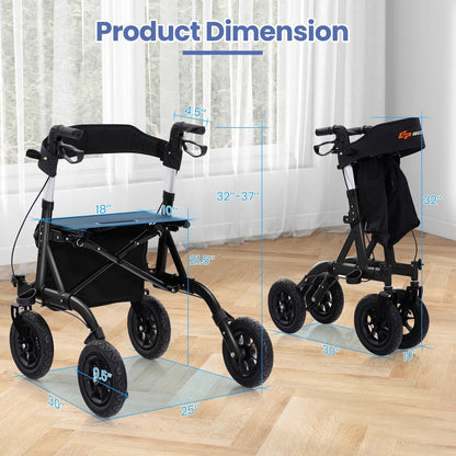 Foldable Rolling Walker with Seat-Black
