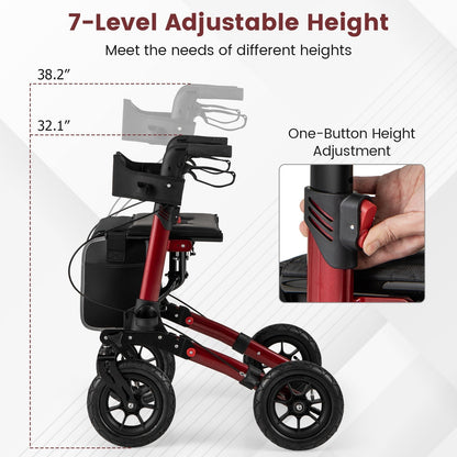 Walker for Seniors with Seat Folding Rollator Walker with Pneumatic Tires-Red