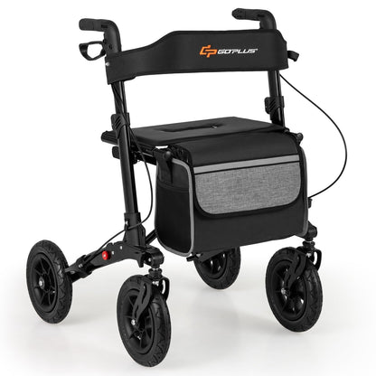 Walker for Seniors with Seat Folding Rollator Walker with Pneumatic Tires-Black