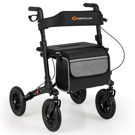 Walker for Seniors with Seat Folding Rollator Walker with Pneumatic Tires-Black