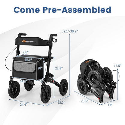 Walker for Seniors with Seat Folding Rollator Walker with Pneumatic Tires-Black
