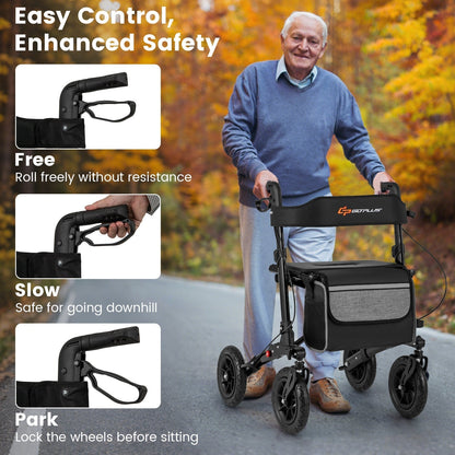 Walker for Seniors with Seat Folding Rollator Walker with Pneumatic Tires-Black