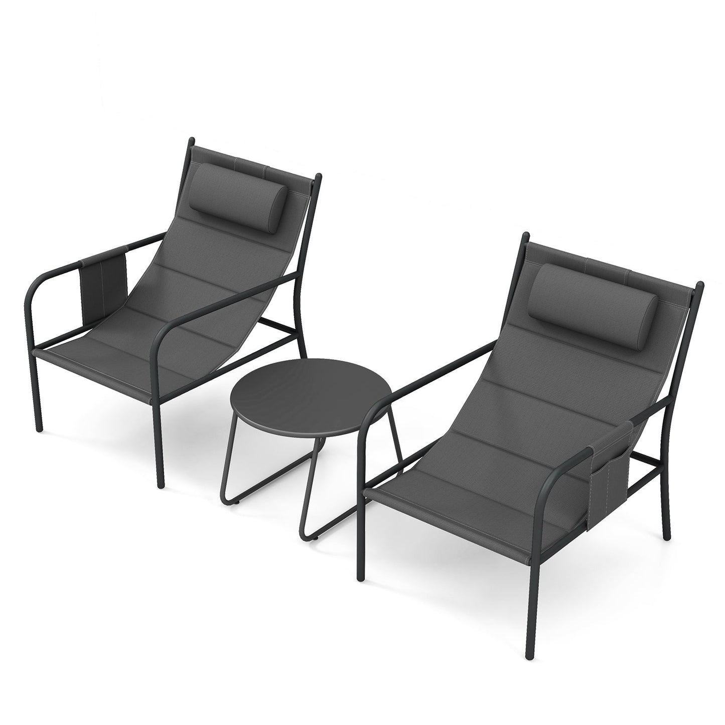 3 Piece Outdoor Bistro Set with Chair and Coffee Table Set-Grey