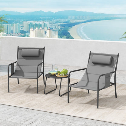 3 Piece Outdoor Bistro Set with Chair and Coffee Table Set-Grey