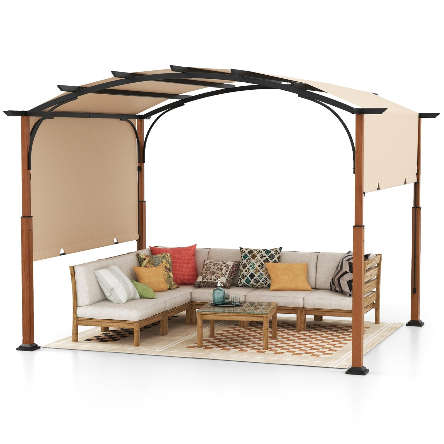 10 x 12 FT Outdoor Retractable Pergola with Retractable Canopy for Patio-Beige