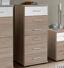 Oak Finish Chest of Drawers LAOS Tallboy Medium Chest, 6 Drawers