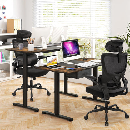 Mesh Office Chair with Adaptive Lumbar Support, Flip-up Armrests, Reclining Backrest-Black