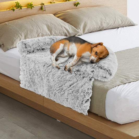 Fluffy Dog Mat Couch Cover Protector with Detachable Washable Cover and Anti-slip Bottom-White-M