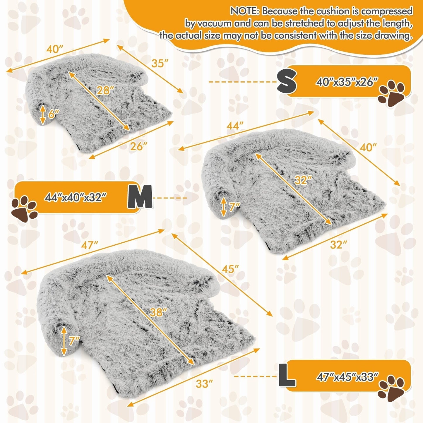 Fluffy Dog Mat Couch Cover Protector with Detachable Washable Cover and Anti-slip Bottom-White-M