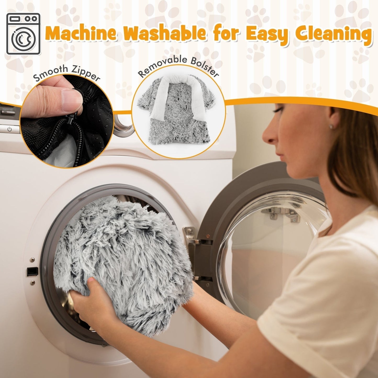 Fluffy Dog Mat Couch Cover Protector with Detachable Washable Cover and Anti-slip Bottom-White-M