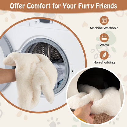 3 in 1 Cat House & Scratching Post & Side Table Cat Cave with Removable Scratching Mat & Ball Natural