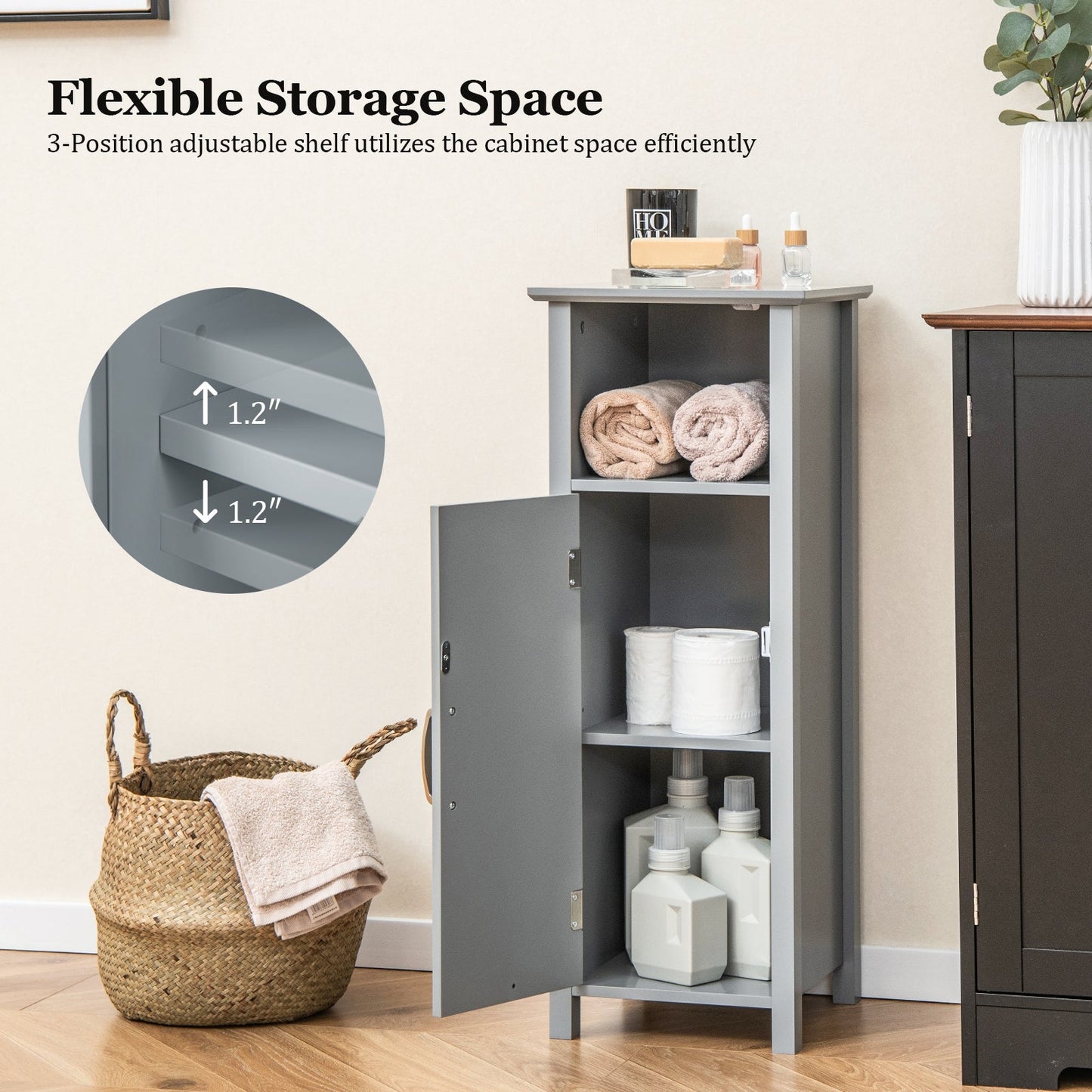 Bathroom Storage Organizer with 2-Tier Cabinet-Gray