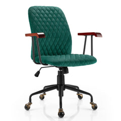 Retro Swivel Velvet Computer Desk Chair with Armrest for Home & Office-Green