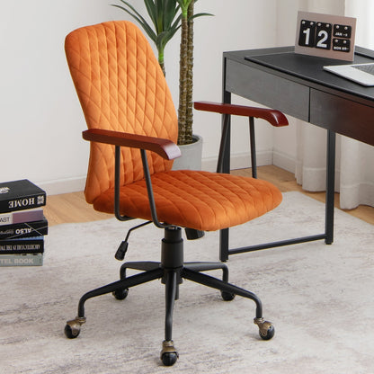 Retro Swivel Velvet Computer Desk Chair with Armrest for Home & Office-Orange