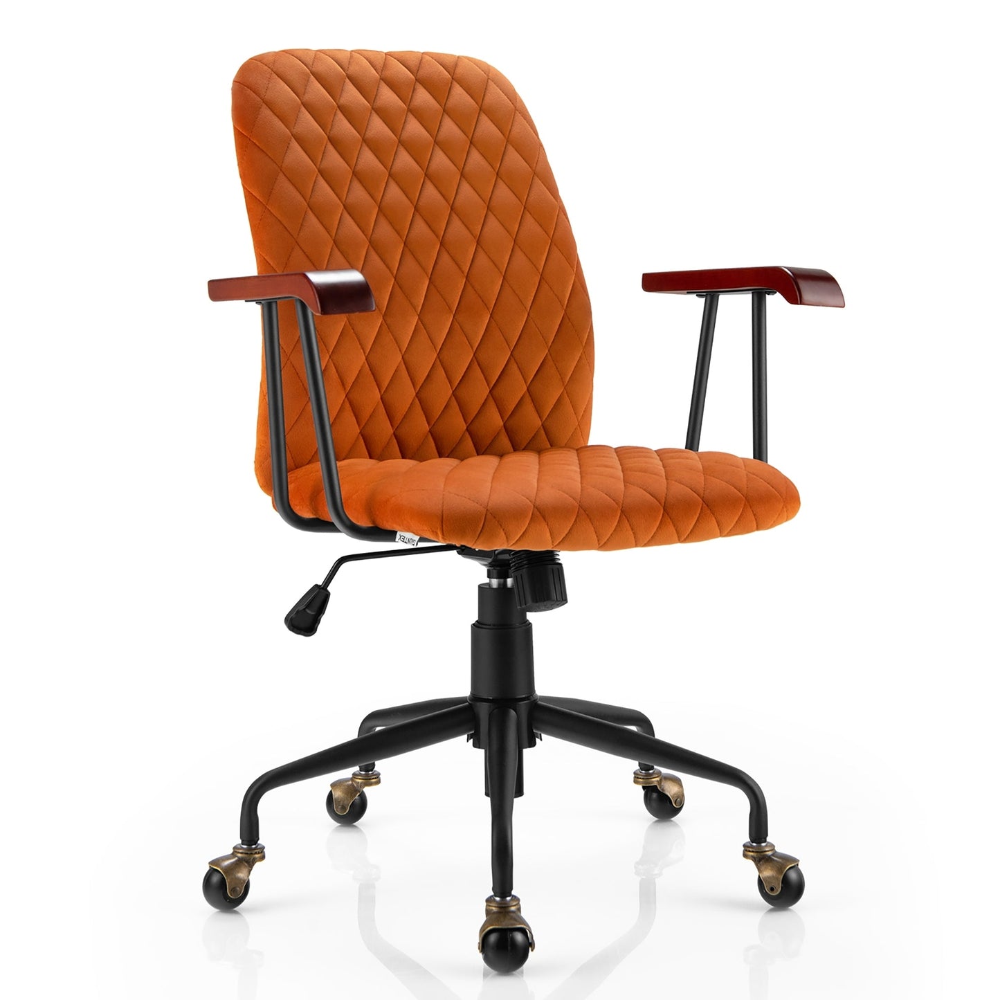 Retro Swivel Velvet Computer Desk Chair with Armrest for Home & Office-Orange