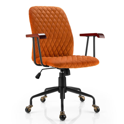 Retro Swivel Velvet Computer Desk Chair with Armrest for Home & Office-Orange
