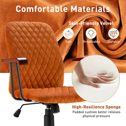 Retro Swivel Velvet Computer Desk Chair with Armrest for Home & Office-Orange