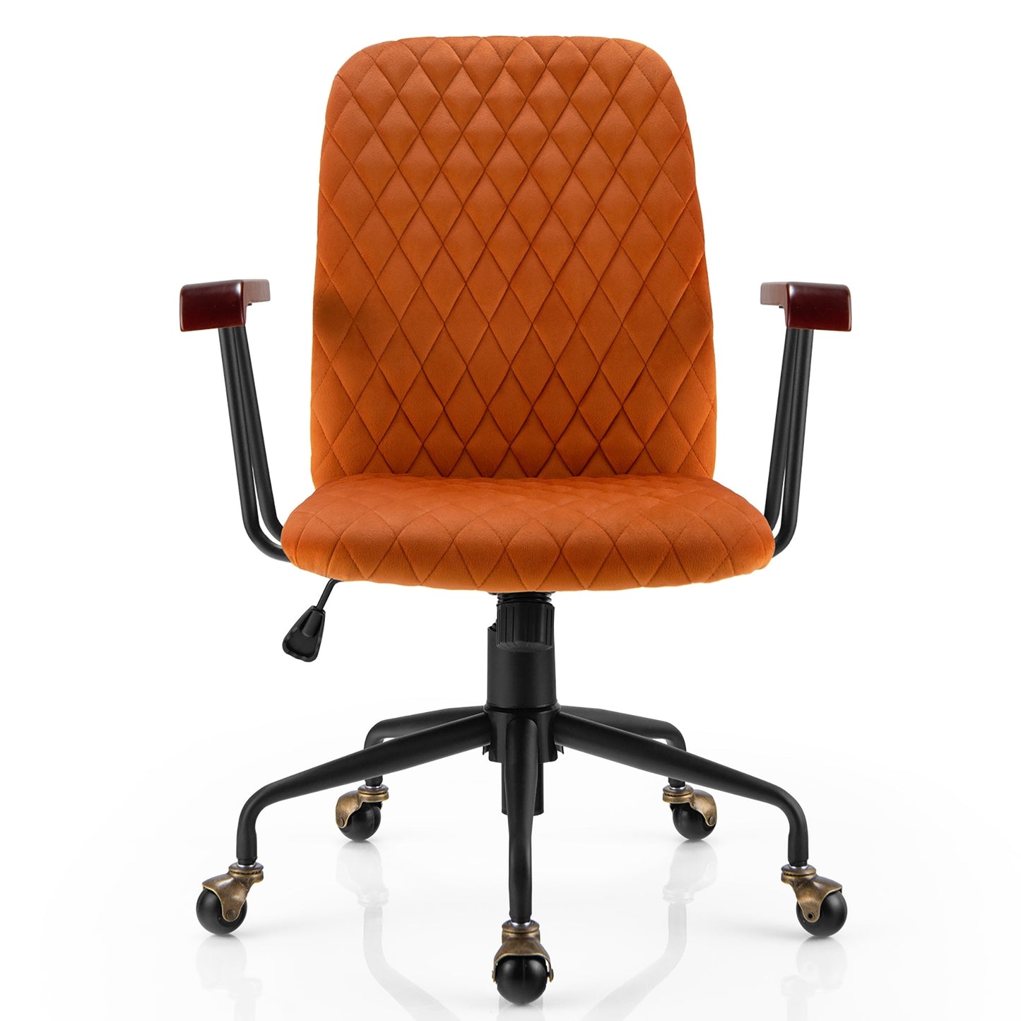 Retro Swivel Velvet Computer Desk Chair with Armrest for Home & Office-Orange