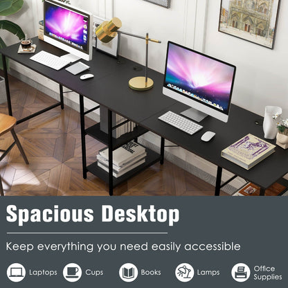 151CM Convertible L-shaped Computer Desk with 4 Storage Shelves for Home Office-Black