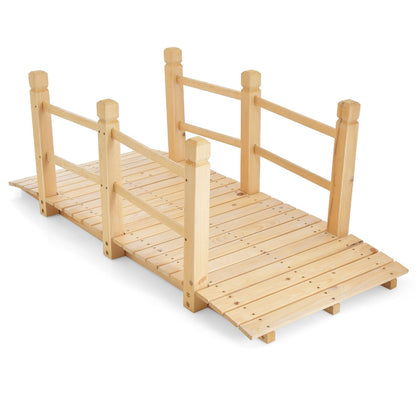 5 Feet Wooden Garden Bridge with Safety Rails-Natural