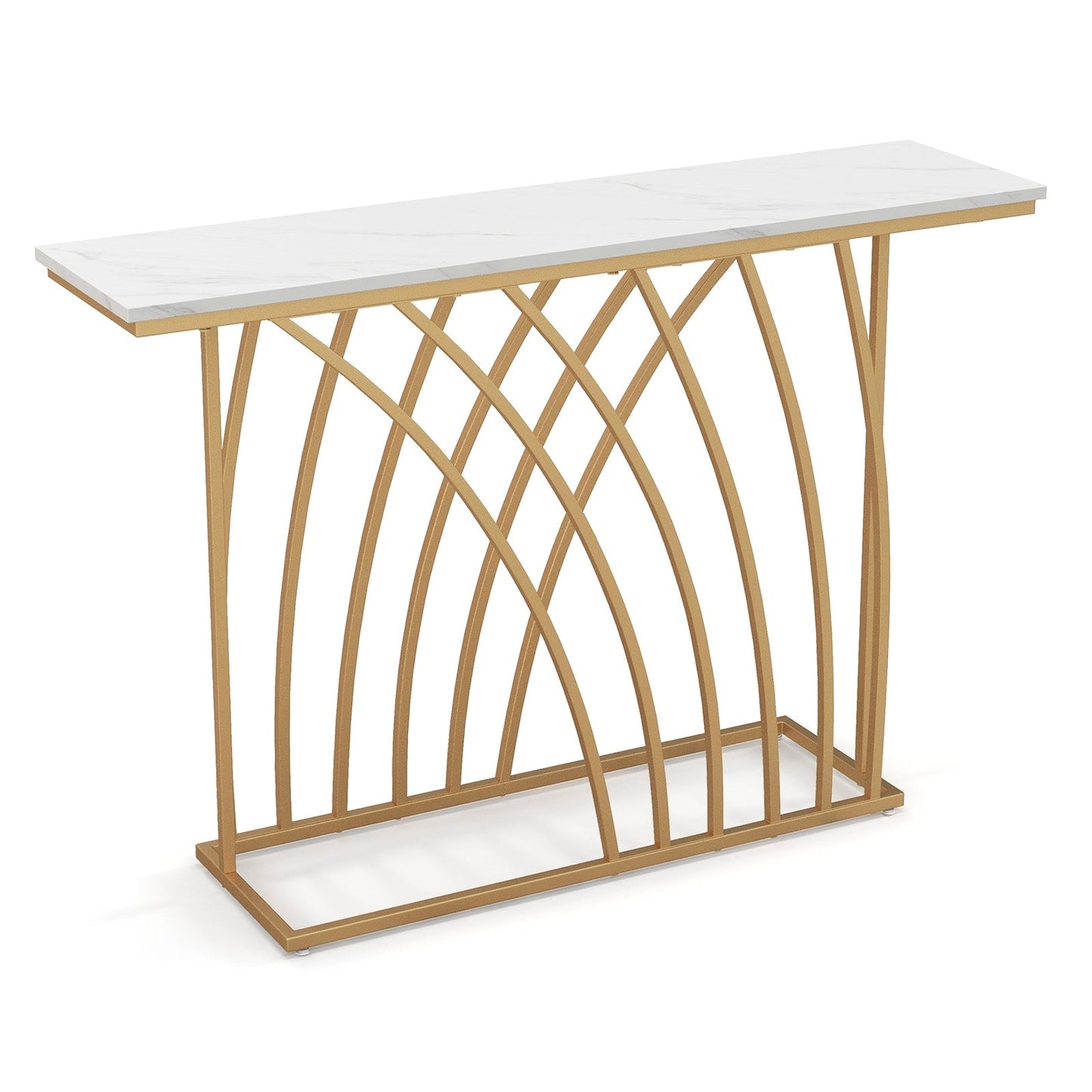 120cm Console Table with Faux Marble Tabletop-White