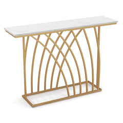 120cm Console Table with Faux Marble Tabletop-White