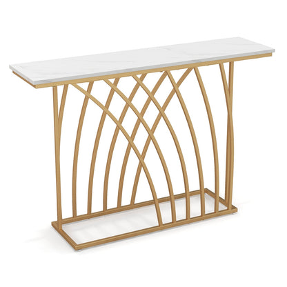 48" Gold Console Table with White Faux Marble Tabletop-White